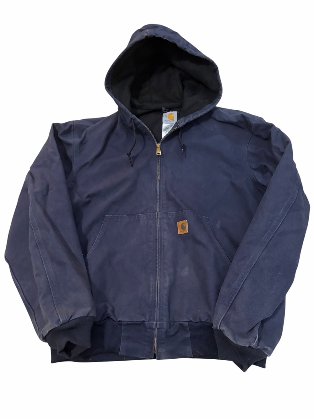 VTG Carhartt J208 MDT Hooded Canvas Coat Mens Large Navy Thermal Lined Jacket